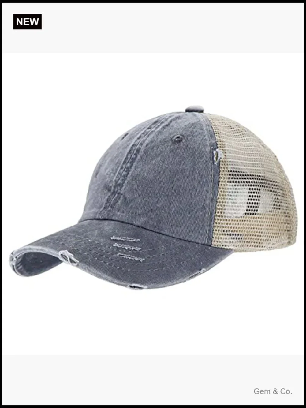 Women's Distressed Ponytail Baseball Cap Messy-Bun Hat Adjustable Mesh Back